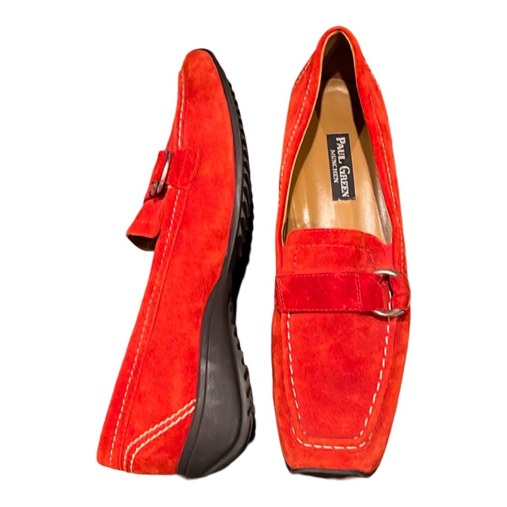 Paul Green Munchen Red Suede Leather Penny Loafers Slip On Shoes US Size 10